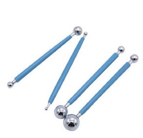 4 Pieces Metal Ball Stylus Dotting Tools, Embossing Pattern Design Fondant Decoration Sugar Craft Ceramic Flower Modeling Sculpting Tool - Blue