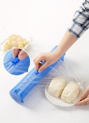 Plastic Cling Wrap Storage Holder with Slide Cutter Cling Film Cutter Aluminum Foil, Parchment Paper Dispenser - Blue Plastic Cling Wrap Storage Holder with Slide Cutter Cling Film Cutter Aluminum Foil, Parchment Paper Dispenser - Blue