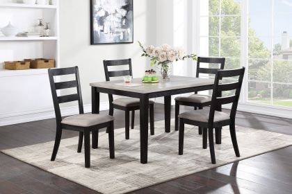 Classic Stylish Black Finish 5pc Dining Set Kitchen Dinette Wooden Top Table and Chairs Upholstered Cushions Seats Ladder Back Chair Dining Room - as