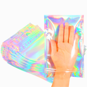 Smell Proof Bags & Resealable Foil Pouch Bag [100 PCS ] Great for Party Favor Food Storage (Holographic Color, Multiple Size) - 5.5x8 - 100