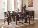 Contemporary Counter Height Dining 6pc Set Table w Butterfly Leaf 4x Chairs A Bench Brown Finish Rubberwood Chairs Cushions Kitchen Dining Room Furnit