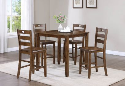 Casual 5-Piece Counter Height Dining Square Table Side Chairs Kitchen Table Dining Room Wooden Furniture Set Brown Finish - as Pic