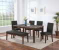 Dining Room Furniture Modern 6pcs Set Dining Table 4x Side Chairs and A Bench Ash Black Polyfiber Rubberwood Nailheads Faux Marble Top - as Pic