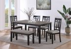 6-Pc Dinette Light Gray Finish Rectangular Table Upholstered Chairs Bench Dining Room Wooden Dining Set Furniture Transitional Contemporary Style - as