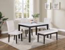 Classic Stylish 5pc Dining Set Kitchen Dinette Faux Marble Top Table Bench and 3x Chairs White Faux Leather Cushions Seats Dining Room - as Pic