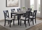 7-Pc Dinette Set Light Black Gray Rectangular Table Grey Upholstered Chairs Transitional Dining Room Wooden Dining Set Furniture - as Pic