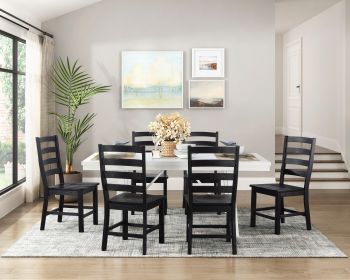 Modern Contemporary Black White 7pc Dining Set Table and 6 Side Chairs Set Wooden Kitchen Dining Furniture Casual Style - as Pic