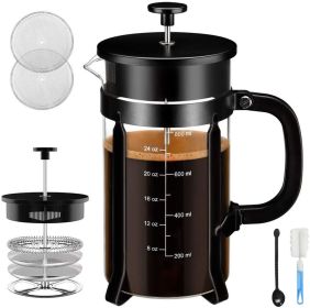 French Press Coffee Maker - 4 Level Filtration System - 304 Grade Stainless Steel - Heat Resistant Borosilicate Glass, 34 Oz, 8 Cup, Black - 23.99