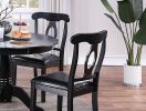 Classic Design Dining Room 5pc Set Round Table 4x side Chairs Cushion Fabric Upholstery Seat Rubberwood Black Color Furniture - as Pic