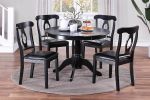 Classic Design Dining Room 5pc Set Round Table 4x side Chairs Cushion Fabric Upholstery Seat Rubberwood Black Color Furniture - as Pic