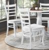 White Finish 5pc Dining Set Round Table and 4 Chairs Set Wooden Ladder-Back Casual Farmhouse Style Kitchen Dining Room Furniture - as Pic