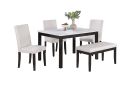 Classic Stylish 5pc Dining Set Kitchen Dinette Faux Marble Top Table Bench and 3x Chairs White Faux Leather Cushions Seats Dining Room - as Pic