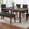 Dining Room Furniture Modern 6pcs Set Dining Table 4x Side Chairs and A Bench Ash Black Polyfiber Rubberwood Nailheads Faux Marble Top - as Pic