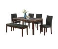 Dining Room Furniture Modern 6pcs Set Dining Table 4x Side Chairs and A Bench Ash Black Polyfiber Rubberwood Nailheads Faux Marble Top - as Pic