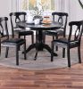 Classic Design Dining Room 5pc Set Round Table 4x side Chairs Cushion Fabric Upholstery Seat Rubberwood Black Color Furniture - as Pic