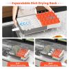 Expandable Dish Drying Rack Adjustable Dual-Part Dish Drainer with Detachable Utensil Holder - White