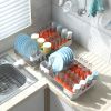 Expandable Dish Drying Rack Adjustable Dual-Part Dish Drainer with Detachable Utensil Holder - White