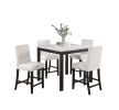 Modern 5pc Counter Height Dining Set Kitchen Dinette Faux Marble Top Table and 4x High Chairs White Faux Leather Cushions Seats Dining Room - as Pic